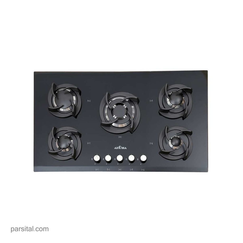آروما گاز 143  (52×90) شیشه مشکی 5شعله پلوپز وسط  