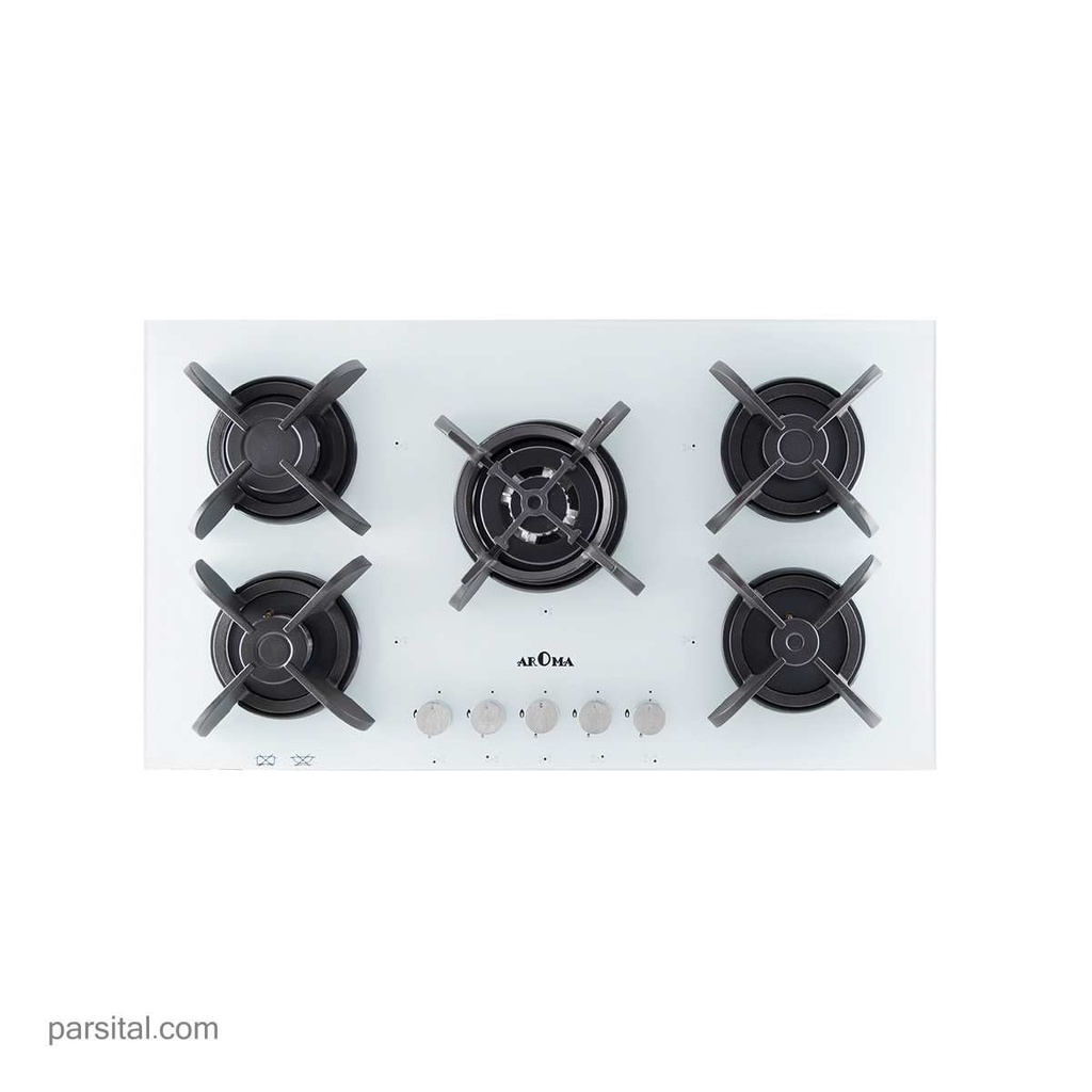آروما گاز 118  (52×90) شیشه سفید بلژیک 5 شعله پلوپز وسط  