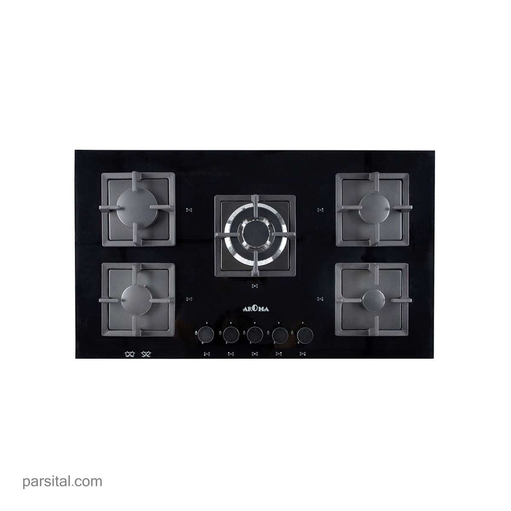 آروما گاز 103  (52×90) شیشه مشکی  5شعله پلوپز وسط  