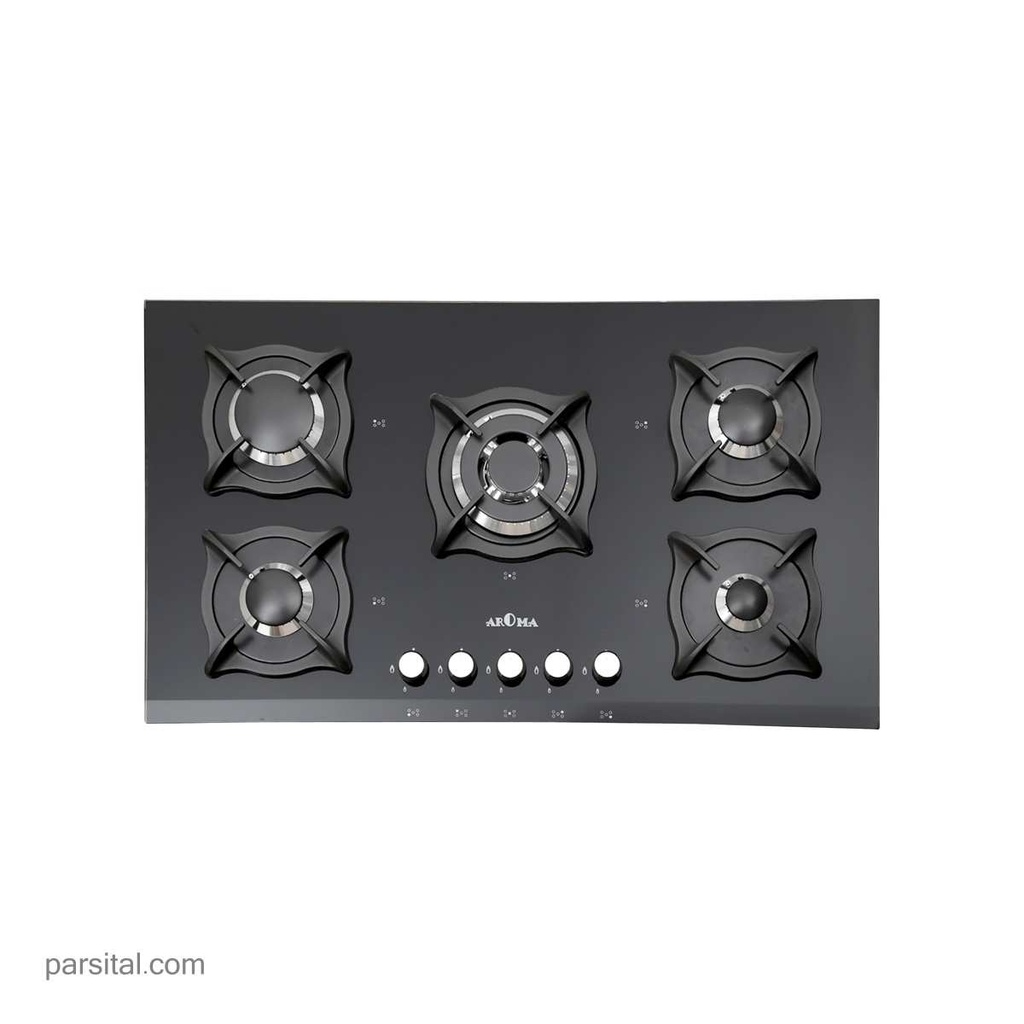 آروما گاز 141  (52×90) شیشه مشکی 5شعله  پلوپز وسط 