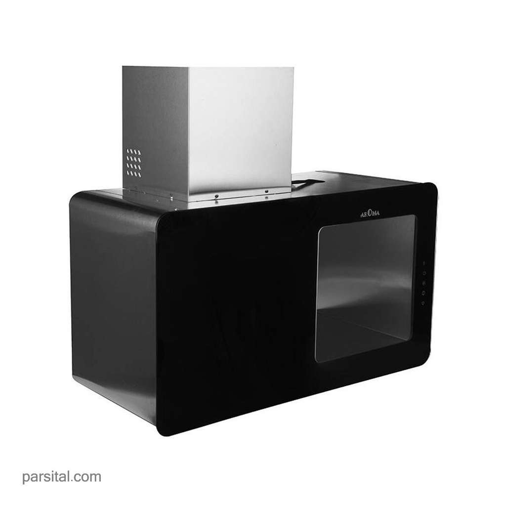 آروما هود شیشه مشکی و استیل 90cm  دکوراتیو  موتورفلز