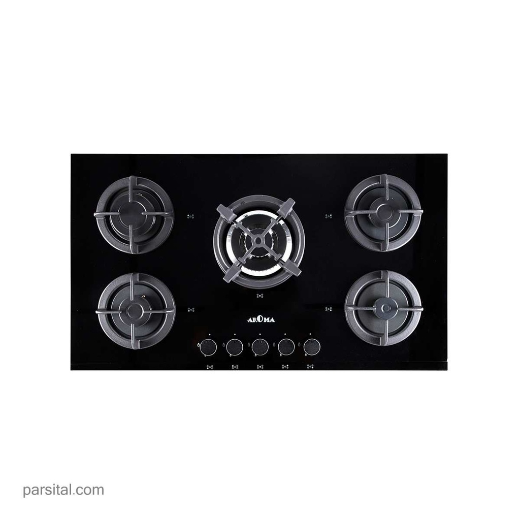 آروما گاز 101  (52×90) شیشه مشکی 5 شعله پلوپز وسط