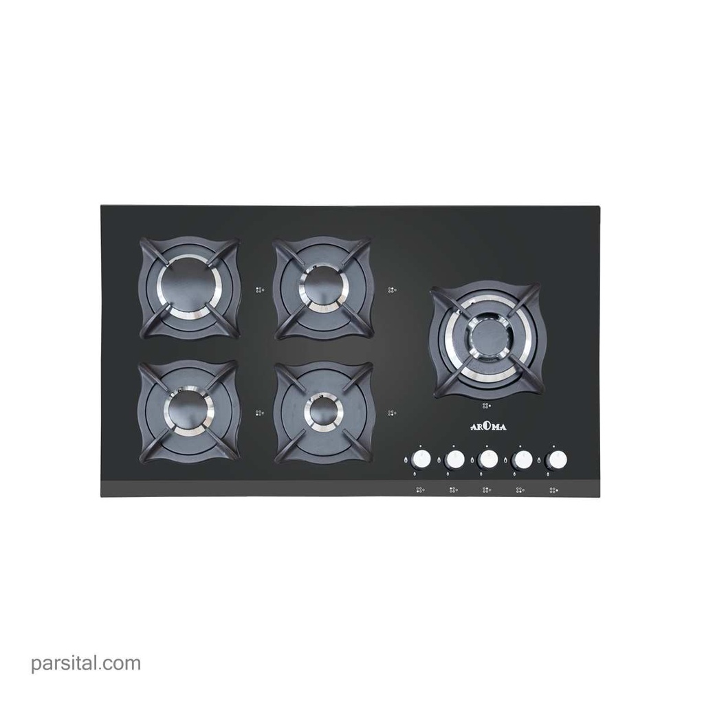 آروما گاز 142  (52×90) شیشه مشکی 5 شعله پلوپز راست