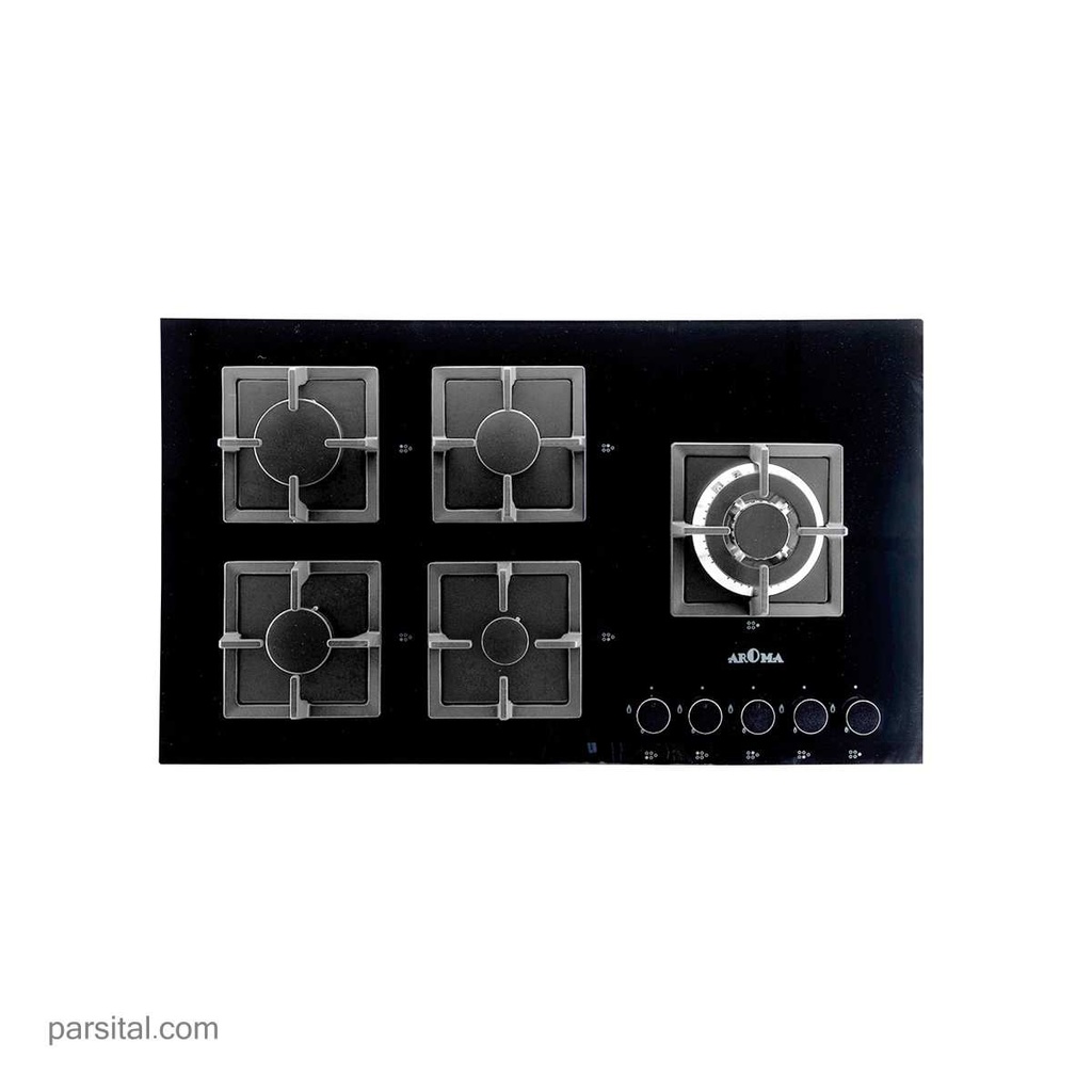 آروما گاز 104  (52×90) شیشه مشکی 5 شعله پلوپز راست