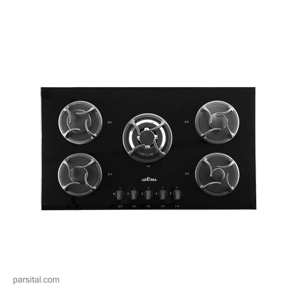 آروما گاز 112  (52×90) شیشه مشکی 5 شعله پلوپز وسط