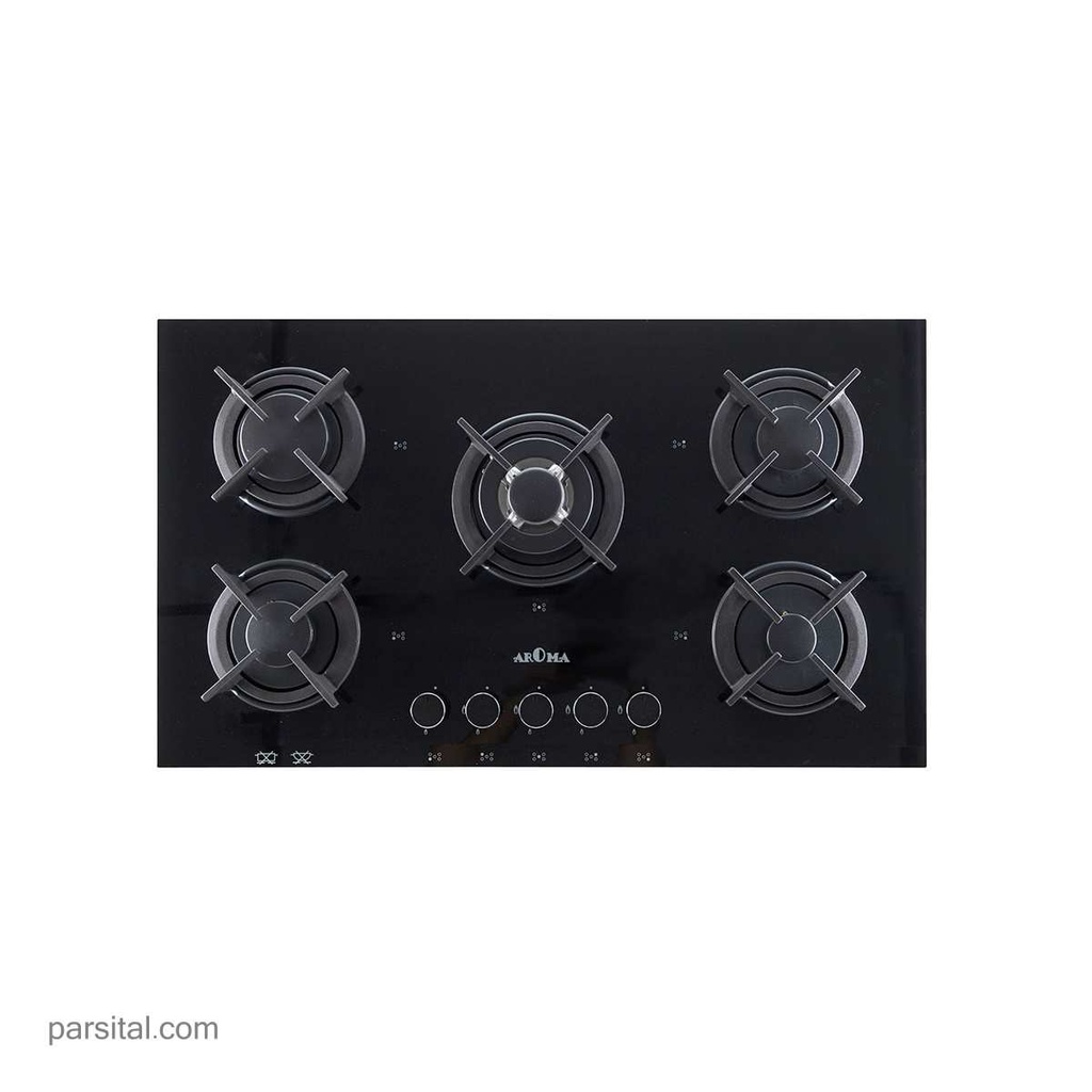 آروما گاز 126  (52×90) شیشه مشکی 5 شعله پلوپز وسط