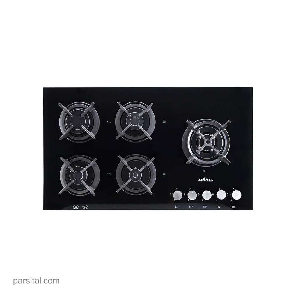 آروما گاز 129  (52×90) شیشه مشکی 5 شعله پلوپز راست