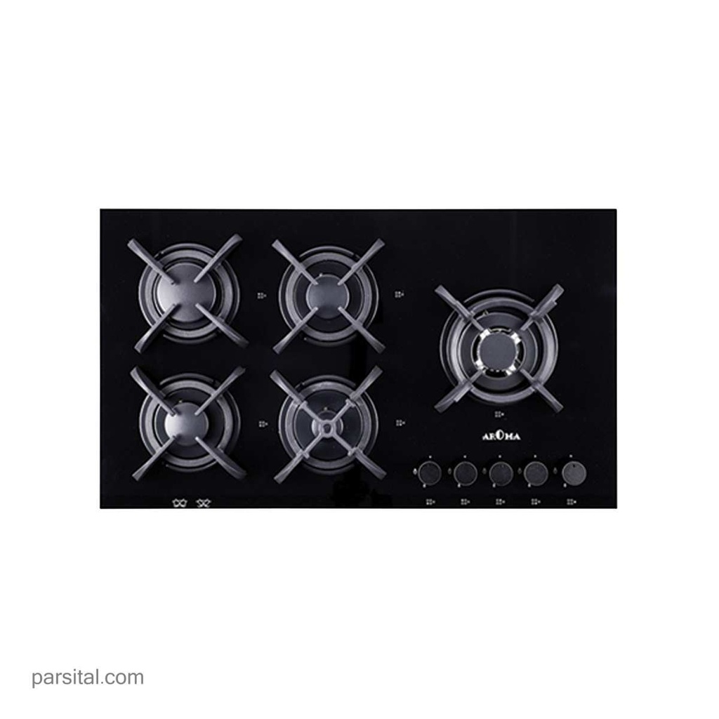 آروما گاز 130  (52×90)شیشه مشکی 5 شعله پلوپز راست