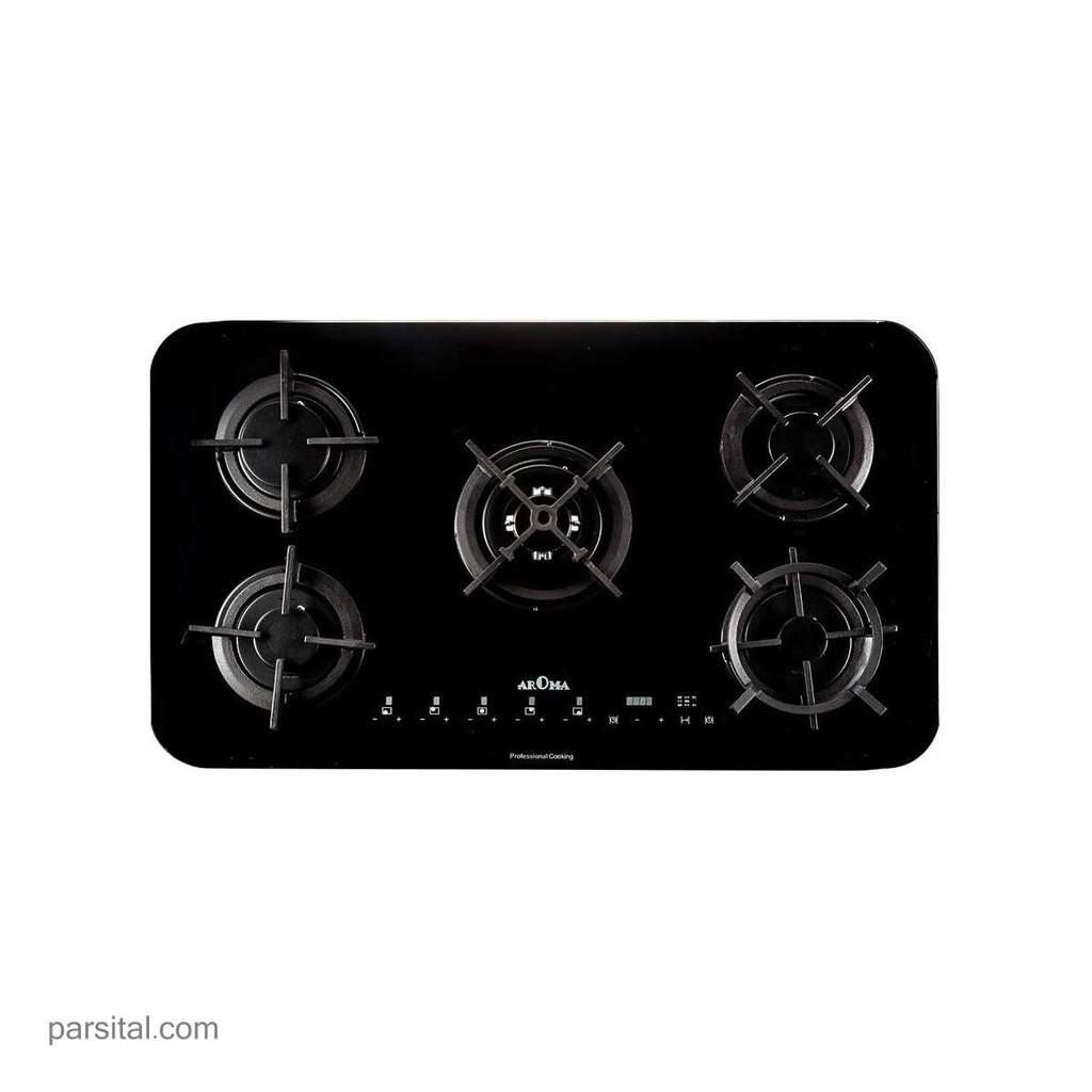 آروما گاز مدل( TOUCH ONE (52×90   شیشه مشکی 5 شعله پلوپز وسط    لمسی