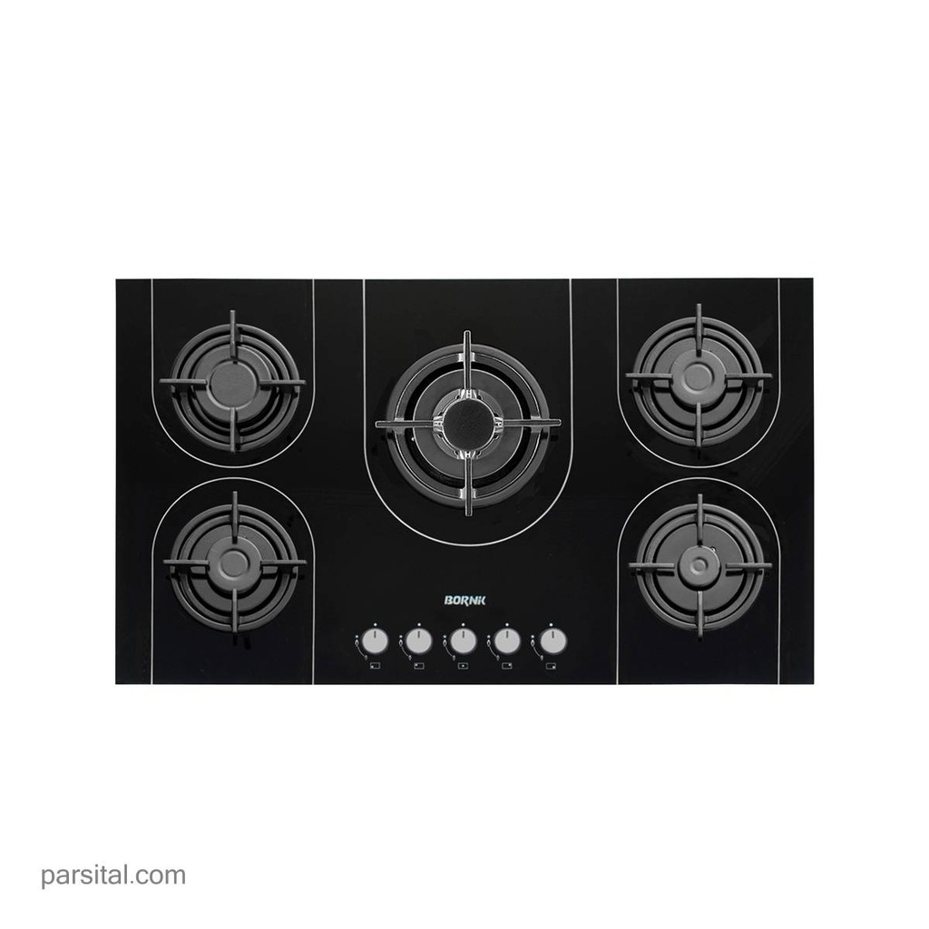 بورنیک گازشیشه مشکی 5شعله وسط   ماندانا  (50*86)